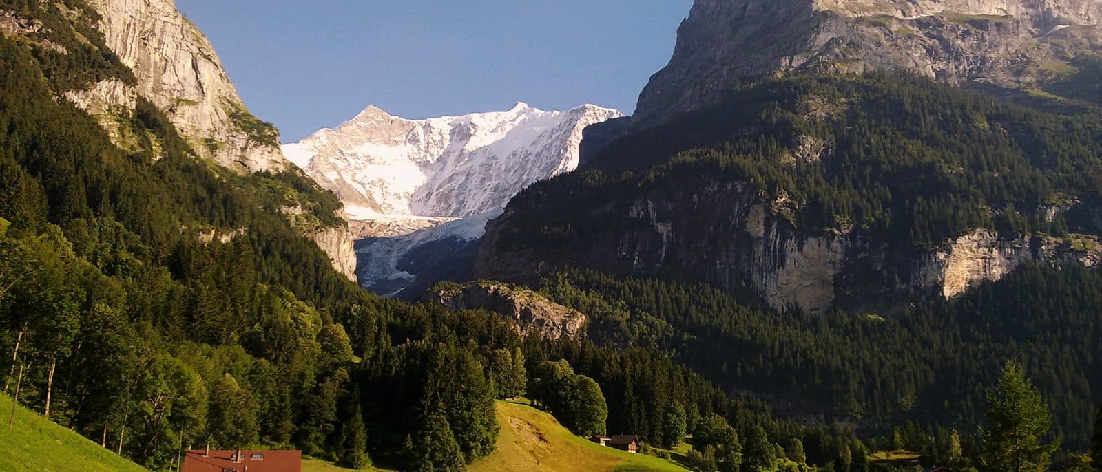 Grindelwald in its valley, below the peaks of the Bernese Oberland.