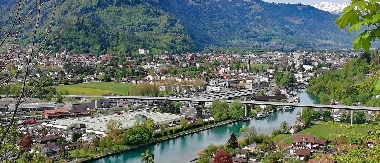 The Goldswil viaduct, with Interlaken and its two lakes beyond.