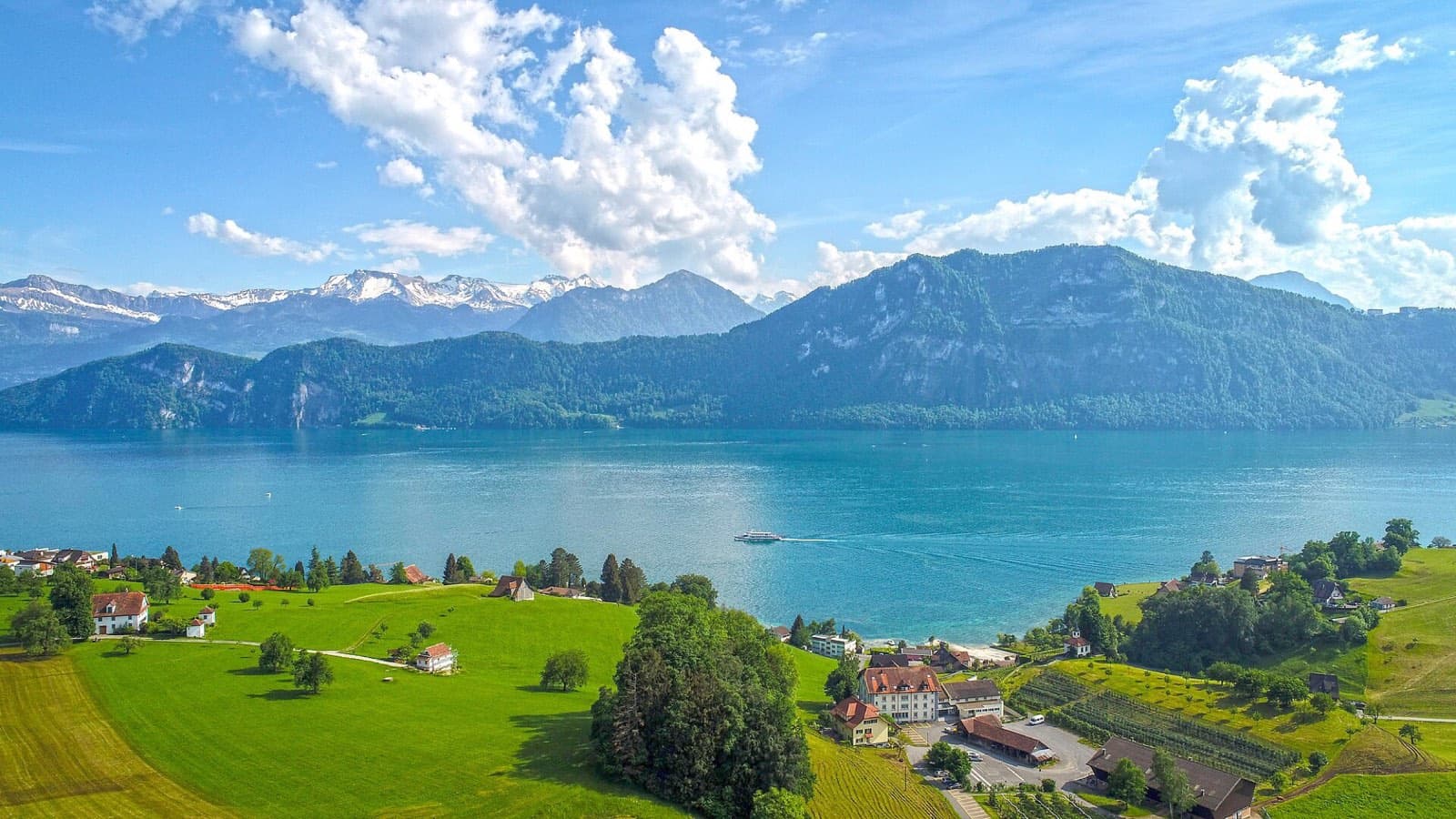 Weggis on Lake Lucerne, seen from the water.